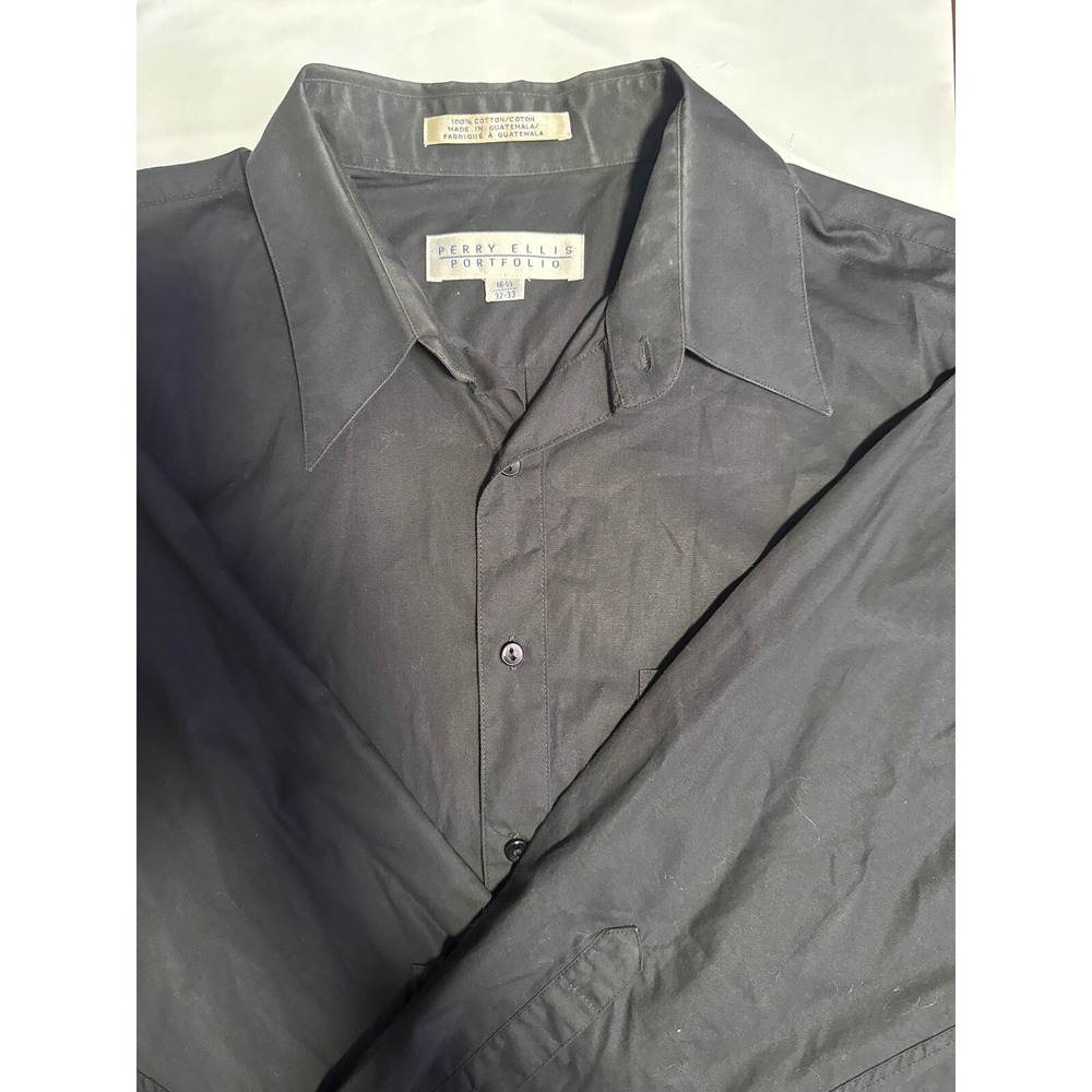 Perry Ellis‎ Portfolio Black Dress Shirt Long Sleeve Button Up Mens 16 1/2